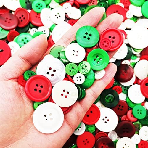 1600шт Коледни Копчета Червени Зелени и Бели Копчета за Бродерия с Различни Размери Копчета Зелени Червени