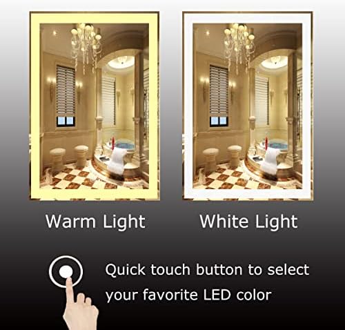 Огледало за баня VOXITA LED 28x22 инча С Регулируема яркост, Огледало за тоалетка маса с Противотуманной подсветка, Бяла светлина /Топла Светлина благодарение на Допълнит