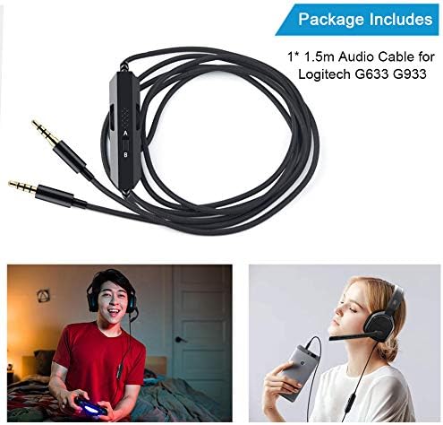 Кабел G633 Преносимото аудио кабел G933, който е съвместим с игри слушалки Logitech G633 G933, Aux кабел за