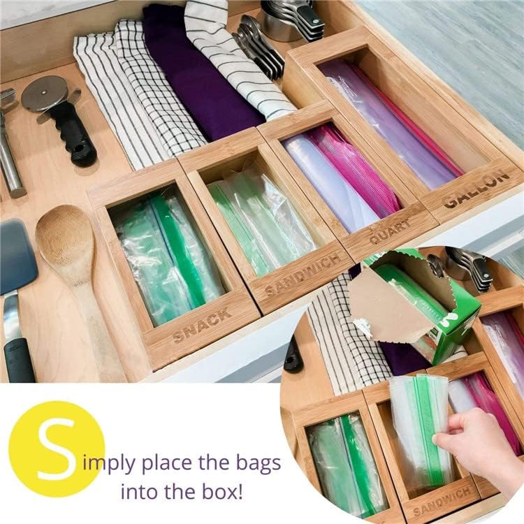 Чанта-органайзер с цип за кухненско чекмедже | Бамбук набор от организаторите за съхранение на хранителни