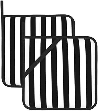 Набор от притежателите на тенджери в черно-бяла ивица, Термостойкая поставка за прибори и 2, Използвани за приготвянето на барбекю в микровълнова печка и за печене
