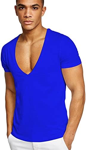 Sasha Ephesus Мъжка Тениска С дълбоко V-образно деколте, Тениска За Тренировка на мускулите в Залата, Къс Ръкав, Прилепнали Блузи с Ниско деколте