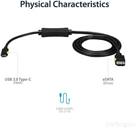 StarTech.com USB Кабел C до eSATA - 3 ft / 1 м - 5 Gbit /s - за твърд диск /SSD /ODD - Адаптер външен твърд диск - Конвертор