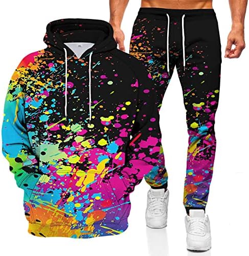 Мъжки и женски Пуловер с качулка + Спортни панталони, Костюм с Градиентным 3D принтом Splash Ink, Пуловер