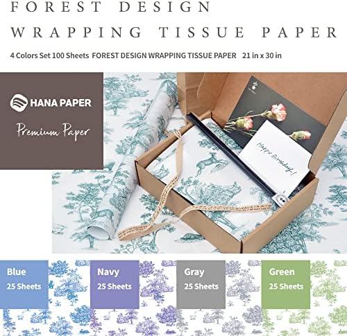 HANA PAPER] Амбалажна хартия с горски дизайн, бескислотная амбалажна хартия, комплект от 4 цвята, амбалажна хартия