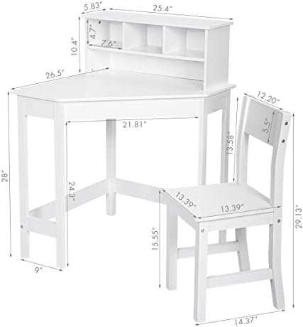 Детски бюро UTEX, wooden работно бюро със стол за деца, бюро с място за съхранение на вещи и клетка за домашно училище,
