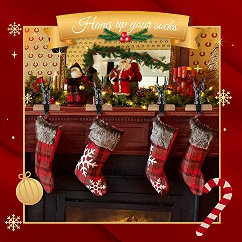 Komiikka Коледни Държачи за Чорапи за Мантия, Определени от 2, 3D Елен Коледна Закачалка за Камина Куки Празнична Камина