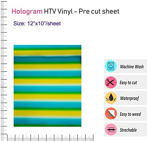 Винил с холограмен теплопередачей (HTV): 5 Опаковки листа, 12 x 10, Vinyl опаковка HTV за Тениски и други Тъкани,