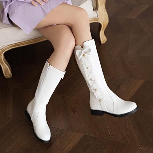 Ботуши Бели на цвят, Каубойски Ботуши в западен стил с бродерия, до коляното, с прострочкой на средно масивна ток 5 см, с остри пръсти, Модерен класически обувки в сти