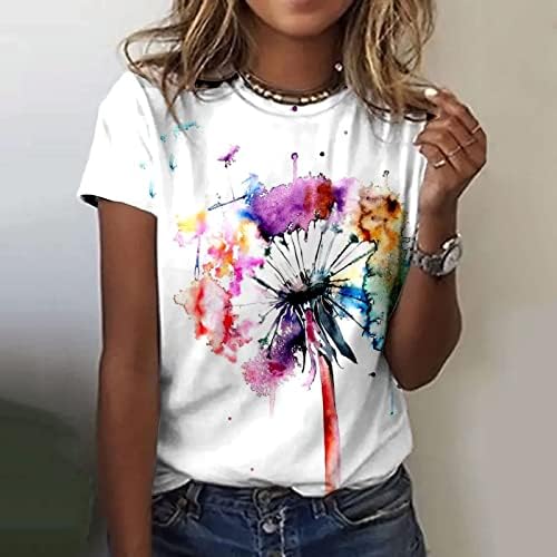 Женска Тениска Лято Есен, Памучен Тениска с Къс Ръкав и деколте Лодка, Графична Тениска за Момичета RQ RQ
