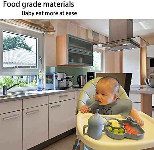 Комплект Силиконови Съдове за Хранене на бебето от 5 теми, Силиконови Разделени с Табели с вендузата, Регулируем Силиконов