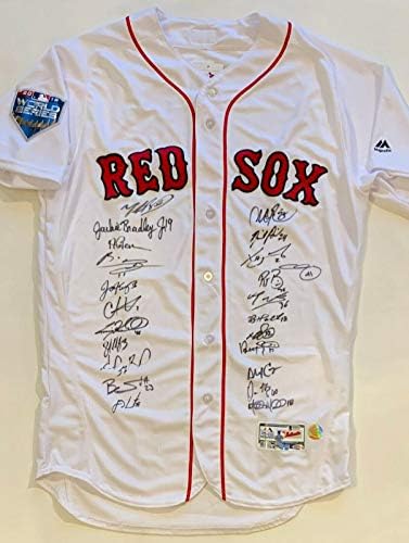 Отборът на Бостън ред Сокс, 2018 Подписа Фланелка на Световните серии с автограф от 23 играчи MLB БЪЛГАР - Тениски MLB
