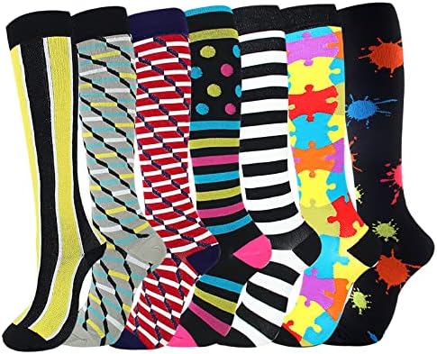 7 Двойки Необичайни Дизайнерски Компрессионных Многоцветни Чорапи Чорапогащи до Коляното за Ежедневието Спортни Чорапи