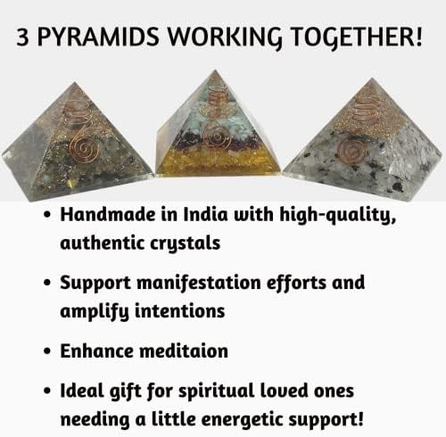 Пирамида на Оргона - Комплект от 3 кристали на генератор на богатство Пирамида от Оргонита – Пирамида от Лунния камък Crystal