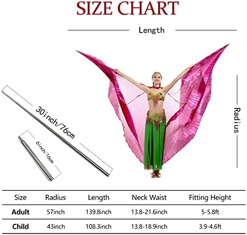 IMucci 14 Цвята Крило за Танц на Корема с Пръчки–360 Градуса Крила на Ангел Isis с Преносими Телескопични пръчки за Деца