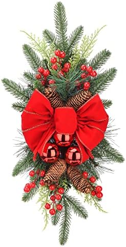 Xyfw 24-инчов Изкуствена Коледна Каплевидный Венец, Коледни Сувенири на Открито, Коледна Гирлянда с Червени Плодове