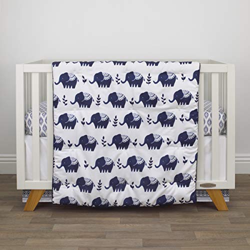 NoJo Нюанси на Индиго, Синьо и бяло, Комплект спално бельо под формата на Слон, за да бебешко креватче от 4 теми - Одеяло,