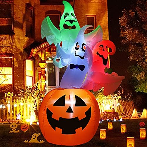 Надуваеми играчки за Хелоуин Doingart 7,5 фута, 3 Малки Призрак с декорации във формата на Тиква, Надуваеми играчки за Хелоуин