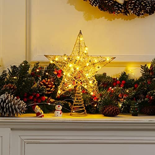 Коледно Дърво, Topper, Star led Светлини, Звездна Върхът на Дървото, Работещи на Батерии, С Подсветка, Звездна Елха, Topper за Коледни занаятчийски продукти (Златен)