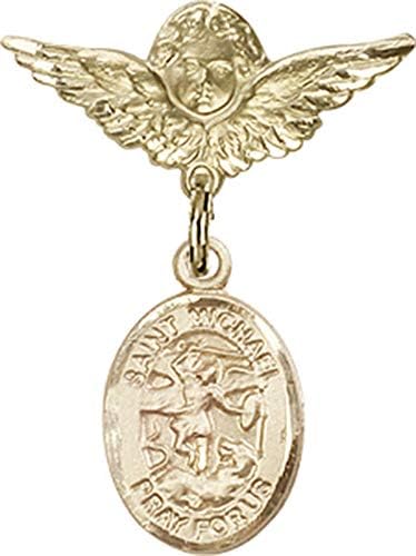 Детски икона Jewels Мания за талисман на Свети Архангел Михаил и пин Ангел с крила | Детски икона от 14-каратово