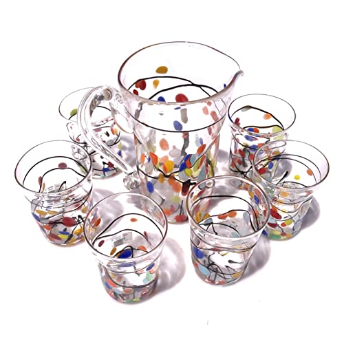 Муранское стъкло, Шест Цветни Кристални Чаши В Пунктираната, изделия от Стъкло, ръчно изработени Произведения на изкуството