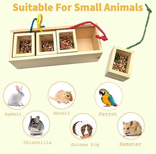 PINVNBY Дървени Играчки за Обогатяване на Храна, Играчки-Пъзели за Зайци, Играчки за Обогатяване на Малки Животни, Интерактивна