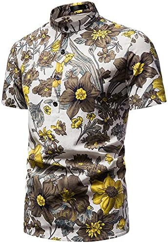 Мъжки Цветна Риза С Къс Ръкав, Ежедневни Хавайска Риза с Копчета С Флорални Принтом, Лека Блуза С Ревери, Върхове