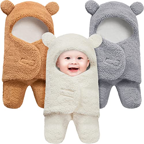 3 Опаковки Одеала за свободни новородени, Меко Плюшевое Одеало за бебета, Пеленание с Сладък Мечок за сън, с качулка,