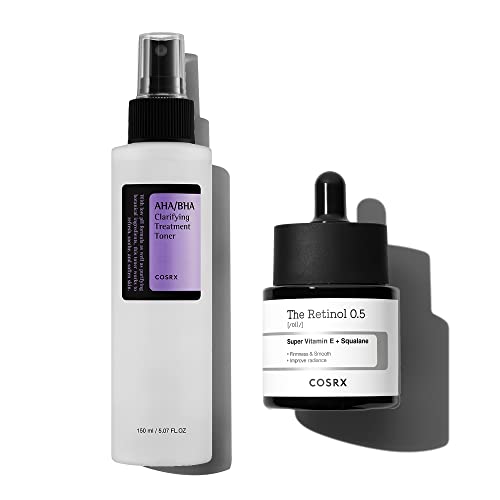 COSRX Ексфолиращ тоник и тонизиращо масло Duo - Леко ексфолиране и укрепване на AHA / BHA и Retinol Duo, което прави кожата по-гладка и по-млада, корейски грижа за кожата