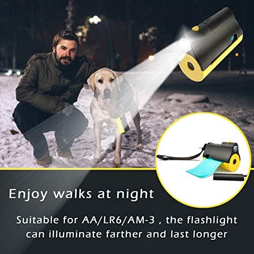 Държач за торбички за кучешки какашек 3 в 1 с вградено led фенерче за каишка и метален клипс за закачане на използваните