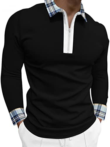 Мъжки Ризи Поло с цип BEUU, Есенно-Годишната Шарени Приталенная Тениска с Къс Ръкав в Бизнес Стил, Ежедневни