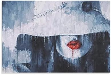 Стенно изкуство с Червени устни За момичета, Абстрактна Модни Дамски модел Шапка - 副文 Платно, Художествен Плакат,