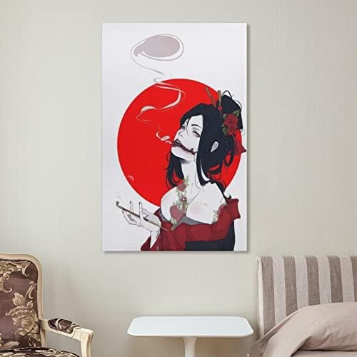 Японски Плакат с Гейшей, Минималистична Естетика Плакат за стая, Азиатски Курящая Момиче, Монтиране на Изкуството,