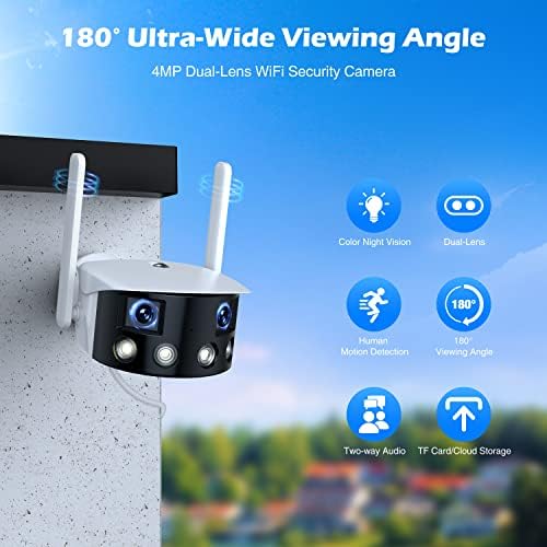 Градинска камера за сигурност 2K WiFi, Двойно обектив с Ultrawide зрителен ъгъл от 180 ° с, 4-Мегапикселова HD Безжична Камера