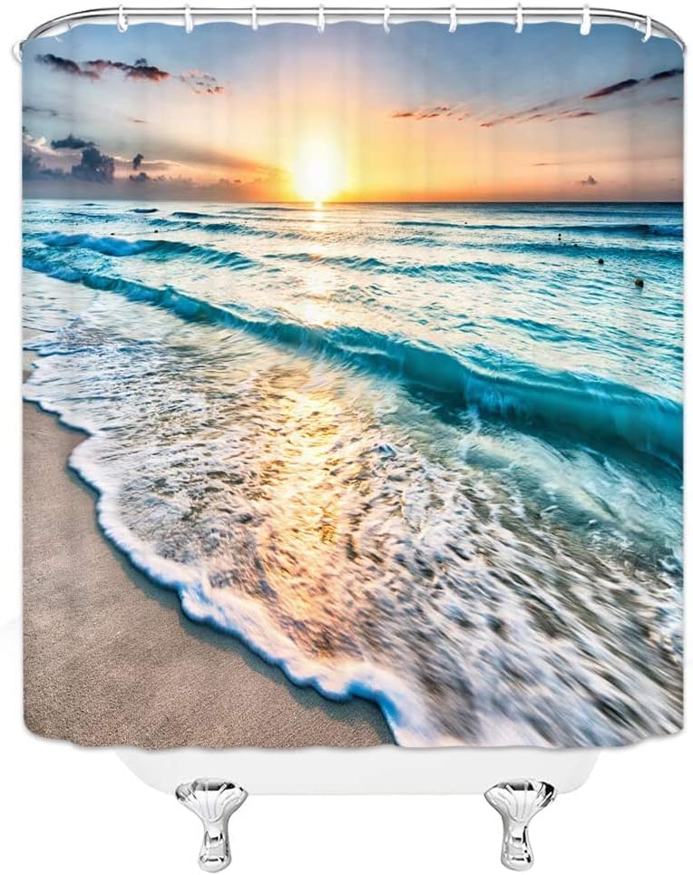 FGYGYK Океанская Завеса За Душ на Плажа, Морските Вълни на Морската Сцена Хавайски Остров Изгрева на Слънцето