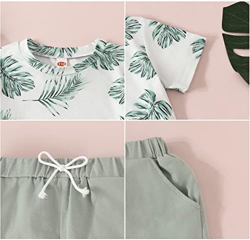 AMAWMW/Хавайски Летни дрехи за Малки Момчета, Тениска с палмови листа, Топ, къси Панталони с джобове, 2 броя,