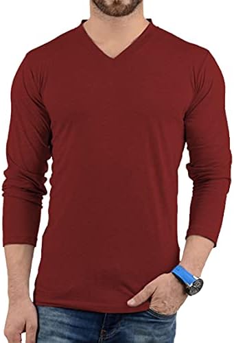 Однотонная Мъжка Риза с дълъг ръкав - Сиво и Черно, Меки и Удобни Модни Тениски с V-образно деколте и Дълъг ръкав за Мъже