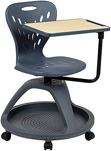 Флаш мебели, тъмно сиво произведено тенис на стол с въртяща таблет на 360 градуса и от единица за съхранение под