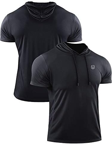 Мъжка тениска за бягане NELEUS от 3 Опаковки, Мрежести Спортни Спортни Ризи с Качулки