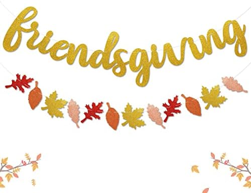 Подарък за Приятел, Златна Блестящ Банер С Блестящи Есента Листа, Гирлянда На Благодарността, Есенния Парти, Ден на Благодарността,