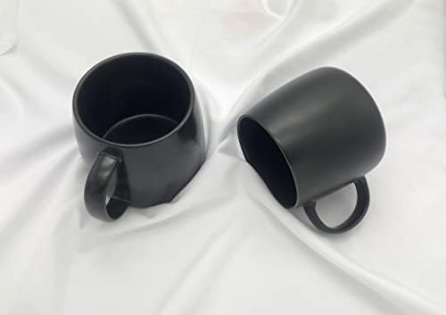2 Опаковки Керамични Чаши, Порцеланови Чаши С дръжка, Гладки Керамични Чаши За кафе, Чай, Мляко, какао (Черни)
