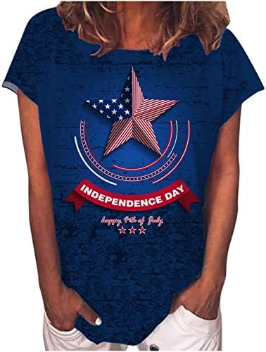 На 4 юли Дамски Ризи С Принтом на Американското Ежедневна Блуза, Шапка С Къс Ръкав Тениски Модни Летни Патриотични