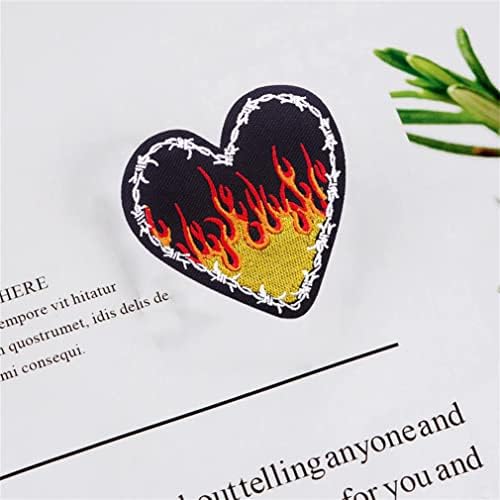ulricar Етикети с бродерия Пламък във формата на сърце, пънк-лепенки за плат за пица, Аксесоари за дрехи с черепа, Декорации,