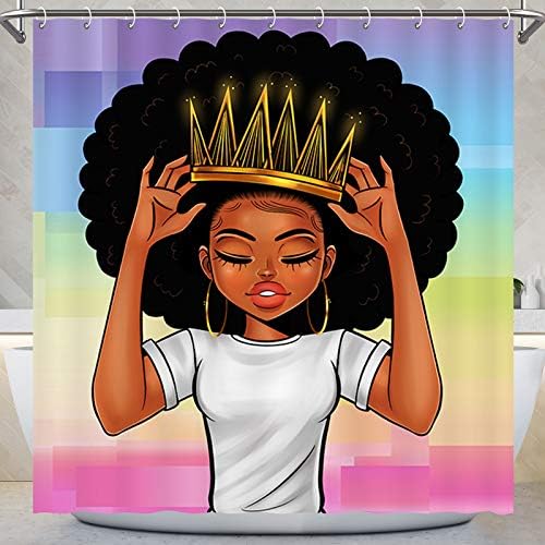 Завеса за душ KOYI Черно Момиче, Афроамериканская Дамски душ Завеса за Душ с Корона, Завеса за баня Afro Girls African