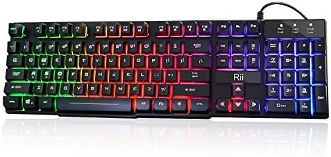 Rii RK100 + Многоцветен розова детска мултимедийна клавиатура на големи размери led подсветка, проводна usb механично