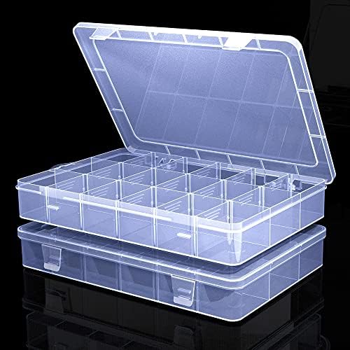 YUGOOD 2 Pack Пластмасова кутия-органайзер на 18 клетки с подвижни разделители за бижута, мъниста, аксесоари за бродерия, малки