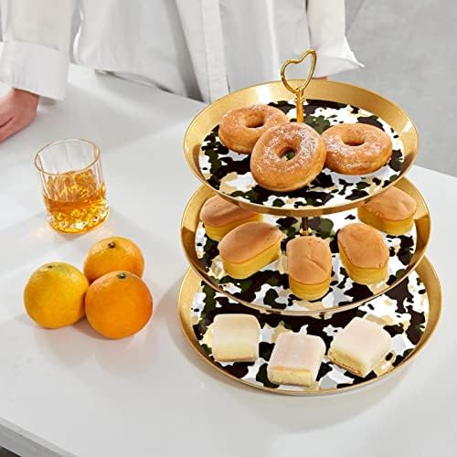 Поднос за сервиране 3-Те Диференцирани Влакчета за кифли с Камуфляжным Модел, Тисненая Поставка за Десерт Торта, Поставка