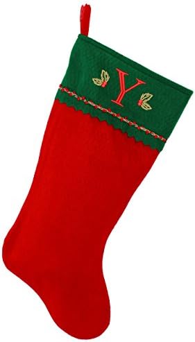 Първоначално Коледни Чорапи с бродирани мен Монограм, Зелено и Червено фетр, Инициал Y