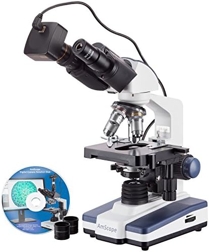 Лабораторен Бинокъла на Съставен Микроскоп AmScope 40X-1600X с led подсветка и 3-Мегапикселова камера