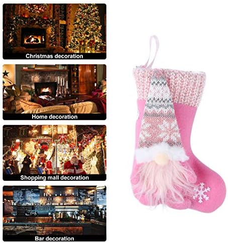 Amosfun Розово Вязаный Джудже Коледни Чорапи, Шведски Дядо Джудже Окачен Украшение За Подарък Чанта Коледно Дърво Декор